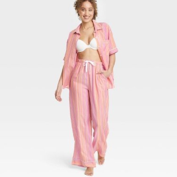 NWT STARS ABOVE High Waist Wide Leg Lounge / Pajama Pants Pink Stripe XS - Picture 3 of 5